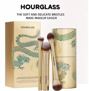 Hourglass Gold Makeup Brush set 3pcs Golden Gragon Case